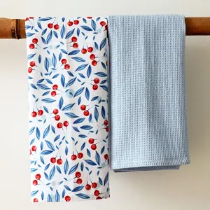 Toalhas de chá estampadas com design personalizado, conjunto de toalhas para cozinha com logotipo quadrado 100% algodão