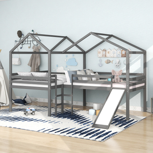 Meubles de chambre d'enfant en bois de pin, <span class=keywords><strong>lit</strong></span> de luxe <span class=keywords><strong>pour</strong></span> bébé, maison blanche en bois, lits de loft avec toboggan - Product Image 1