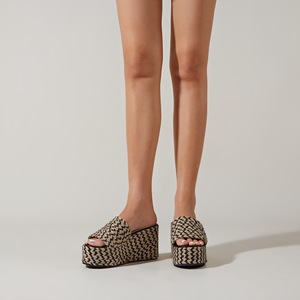 Sandales compensées à bout ouvert, plateforme en paille, à enfiler, rehaussantes, style printemps - Product Image 1