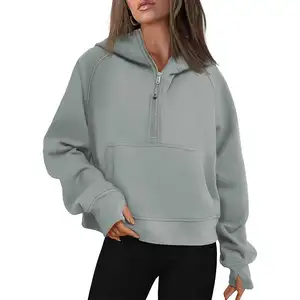 Groothandel Custom Hoge Kwaliteit Halve Rits Pullover Met Zak Oversized Hoodie Voor Vrouwen