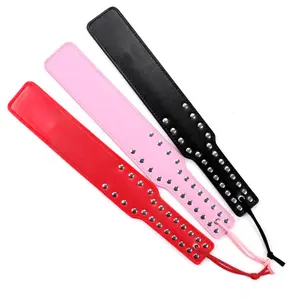 2023 New Black High Quality Studded Spanking Paddles for BDSM game, 15 Inch Long Faux Leather Slapper for Sex Play