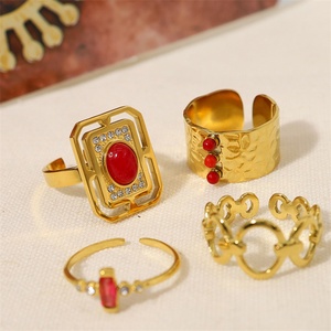 Low Price Zircon Stainless Steel Wedding <b>Rings</b> Gold Plated Red Natural Stone Zircon <b>Ring</b> - Product Image 1