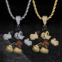 Pendentif Souris Mignonne en Laiton Plaqué Or 14 carats avec Zircon, Bijou Hip Hop Iced Out pour Hommes – Vente Flash