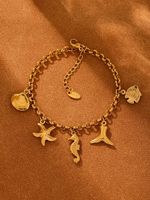 Nouveautés Haut de Gamme Tendance Bracelet Pendentif Femme en Acier Inoxydable Plaqué Or 18K Série Hippocampe Poisson Océan Bijoux de Plage