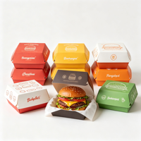 Scatola per Hamburger Personalizzata con Logo, Resistente e Monouso, in Carta Kraft Ecologica, Confezione a Conchiglia con Design Stampato UV a Quattro Colori