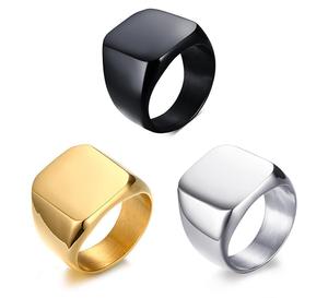 Custom Logo Image Blank <strong>Plain</strong> <strong>Rings</strong> Real PVD Gold Stainless Steel Finger Bands Men's Waterproof Minimalist <strong>Rings</strong> for Daily Wear - Product Image 1