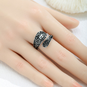 Bague ouverte en alliage avec motif hibou rétro et arbre de vie, style européen et américain, bijou unisexe, cadeau, argent antique - Product Image 1