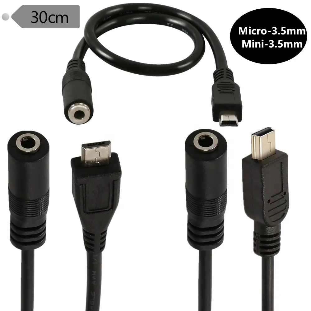 3.5mm Female to 5 Pin Mini USB Male Microphone Adapter Cable 0.3m.Micro USB Jack Male to 3.5mm Female Headset Adapter Cable 0.3m