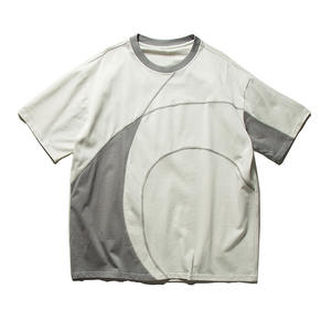 Camiseta holgada de manga corta de color sólido de bloque de color retro de estilo japonés de verano para <span class=keywords><strong>hombre</strong></span> - Product Image 3