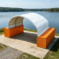 Abri de garage en métal robuste 40x40 pieds avec double treillis, dôme conteneur, mur arrière et auvent pour voiture