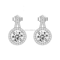 Set di Gioielli Raffinati Certificati GRA con Anello, Orecchini e Collana in Moissanite Rotonda VVS Colore D da 1ct 6,5mm in Argento Sterling 925 per Donna