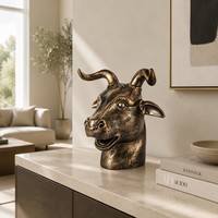 Tête d'âne en bronze coulé artisanal - Cornes imposantes et texture faite à la main, pièce personnalisable de qualité muséale, sculpture en bronze