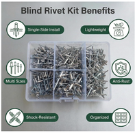 Kit d'assortiment de rivets à pression en aluminium/acier, 630 pièces, 1/8 ", 5/32 ", 3/16" |   Rivets aveugles à tête dôme en 5 tailles. Tête en aluminium avec acier