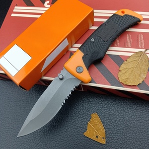 Cuchillo de Caza Plegable de Media Hoja Dentada 8Cr13Mov con Empuñadura de Goma para Camping DIY OEM - Product Image 2