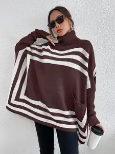 OEM Корейская стильная зимняя Модная вязаная одежда, женский свитер, топ с высоким воротником, пончо, свитер Sueter Mujer