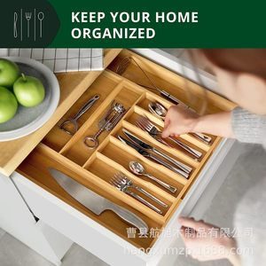 Bamboo <b>Kitchen</b> Knife Organizer Compartmentalized Drawer Style Tableware <b>Storage</b> <b>Box</b> Space Saving <b>Kitchen</b> <b>Storage</b> - Product Image 5