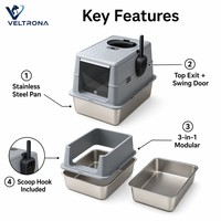 Bac à litière pour chat entièrement fermé en acier inoxydable, entrée par le haut, détachable, grande taille, anti-éclaboussures, désodorisant, toilettes pour animaux de compagnie, vente en gros