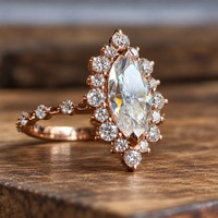Bague en Moissanite Vintage Coupe Marquise en Or Rose Massif 9K 10K 14K 18K Certifiée GRA avec Halo de Pierres Rondes Festonnées, Bijoux de Mariée