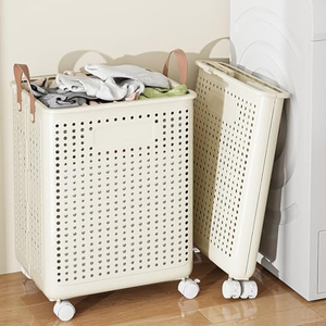 Panier à linge à roulettes grande capacité en PP, pliable, pour la maison, l'hôtel, le rangement des vêtements et des jouets - Product Image 1