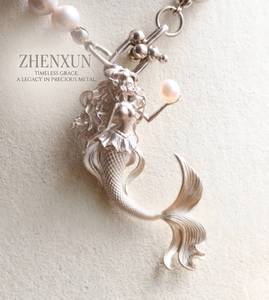 ZHENXUN S925 Collier en argent pur avec pendentif sirène princesse des contes de fées, perle, queue de poisson, cadeau pour petite amie, design original - Product Image 1