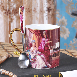 Bán Buôn 400Ml Sang Trọng Nhiệt Độ Cao Gốm Vẽ Tay Nhân Vật Mug Với Vàng Rim - Product Image 5