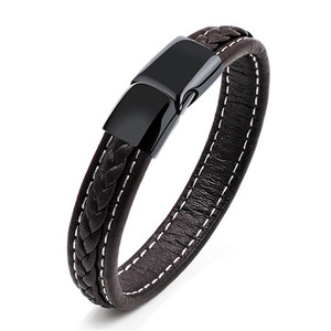 Woven Leather Cord Bracelet Stainless Steel <b>Magnetic</b> <b>Clasp</b> Unisex Fashion Cuff Jewelry Gift - Product Image 5
