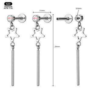Pendientes de Titanio con Colgante de Estrella de 11 mm, G23 ASTM F136, Joyería Larga para Piercing, Moda para Fiestas - Product Image 1
