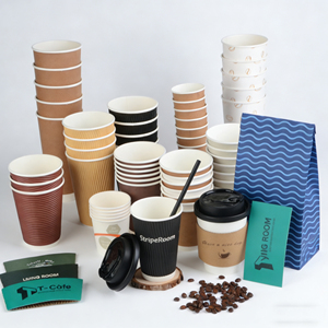 Eco Friendly Custom Printed Logo Disposable 10oz 14oz 16oz Embossing Double Wall Paper <b>Coffee</b> <b>Cups</b> With Lid - Product Image 1