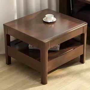 Nordic Solid Wood <b>Coffee</b> <b>Table</b> Double Layer With Drawers Modern Minimalist Living Room Furniture - Product Image 3
