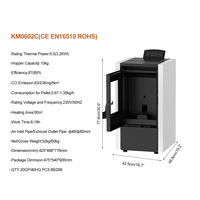 6.5KW  Sertifikasi CE EN06510 ROHS Tungku Pelet Otomatis Bebas Asap Kompak Estufa De Pellet Dengan Kontrol Jarak Jauh Wifi
