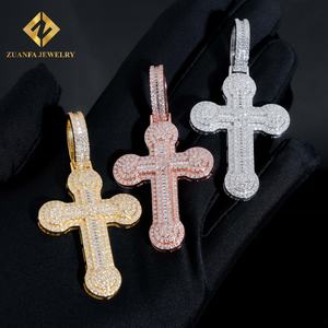 Listo para Enviar, Colgante de Cruz de Lujo con Incrustaciones de Diamantes, Plata Maciza con Diamante Moissanita, Colgante Hip Hop - Product Image 4