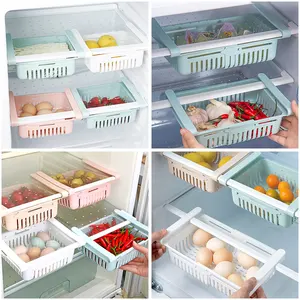 ตะกร้าเก็บผักพลาสติกสำหรับเก็บอาหารในตู้เย็นแบบพับเก็บได้สำหรับจัดระเบียบห้องครัว