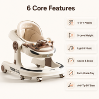 Marche-bébé 4-en-1 avec poussette et chaise haute, marche-bébé design voiture avec musique et lumière et réglage de la hauteur sur 5 niveaux