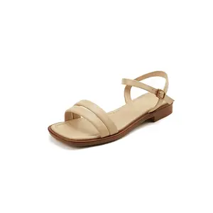 Factory Price Comfortable Soft Women Genuine Leather Classic Open Toe Flat Sandals Ankle Strap Ladies Sandalias Mujer