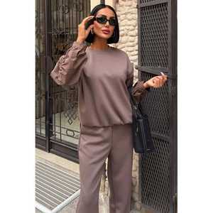 Conjunto de Traje para Mujer S6K Modal, Manga Larga, Tejido Transpirable, Casual, Primavera, Marrón 10249 - Product Image 5