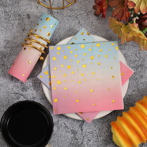 Colorful Star Printed Square Napkins 250mm Gold Foil Party Tableware Disposable Paper Towels for Themed Parties - Product Image 2