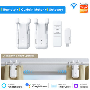 มอเตอร์ม่าน WiFi พร้อมไฟ ควบคุมอุณหภูมิ ผ่านแอป Tuya Smart Life รองรับ Alexa และ <span class=keywords><strong>Google</strong></span> <span class=keywords><strong>Voice</strong></span> ระยะควบคุม 10 เมตร รับน้ำหนักได้ 18 กก. ใช้ได้กับรางม่านแบบโรมัน T/U - Product Image 1