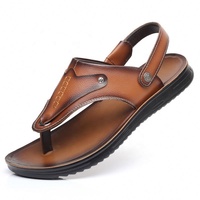 Sandales d'été décontractées pour hommes en cuir véritable à bout ouvert, motif léopard, antidérapantes et confortables, à enfiler