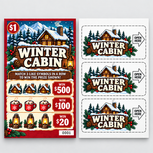 Cartes de jeu à languette à tirer instantanée, à thème hivernal, avec logo personnalisé, plusieurs tailles de languettes, règles de jeu et trois fenêtres à ouverture rapide, en gros - Product Image 2