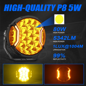 Faros de Niebla/Conducción Redondos Led Tuosheng de 7 Pulgadas y 80W, Luces de Niebla Auxiliares de Color Ámbar en Material de Aluminio para Coches, Camiones, Jeep, ATV, UTV - Product Image 2