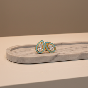 Joyería Minimalista y Elegante para Mujer, Aretes de Diamantes en Forma de Lágrima con Borde de Esmalte Azul, para Uso Diario - Product Image 2