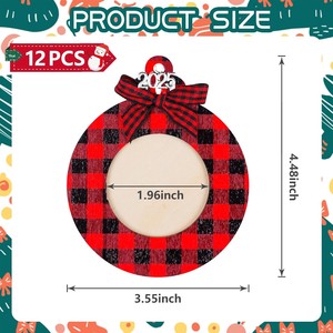 Bingkai Foto Kayu Bulat Motif Kotak-kotak Buffalo, Cocok untuk Foto 2 inci, Termasuk Pita Gantung |   Dekorasi Natal & Tahun Baru - Product Image 3