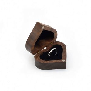 Laser Engraved LOGO <b>Name</b> Handmade Heart Shape Walnut Wood <b>Ring</b> Box Engagement <b>Ring</b> Holder Wedding Jewelry Box - Product Image 3