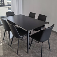 Chaise de salle à manger en métal de style minimaliste italien haut de gamme avec dossier en cuir noir, design luxe léger, démontable pour usage domestique ou hôtelier