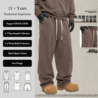 Pantalon de jogging vintage en molleton délavé doublé polaire, épais et doux, en coton et polyester, style courbé, coupe ample