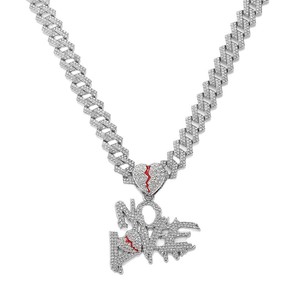 Pendentif en alliage hip-hop européen et américain avec lettre <span class=keywords><strong>Nolove</strong></span>, cœur fendu, collier unique de niche, accessoire chaîne cubaine pour homme - Product Image 5