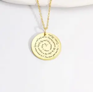 Inspire Jewelry Stainless Steel Spiral Custom Quote Necklace Quotes Engraving Coin Necklace Personalized Phrase Song jewelry