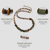Nouveau design Collier unisexe en perles de pierre naturelle œil de tigre irrégulières et perles de coquille de noix de coco, pour le quotidien et les cadeaux