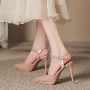 2026 <b>Summer</b> Women's French Style <b>Closed</b> <b>Toe</b> High Heels Single Band Patent Leather Nude Heeled <b>Sandals</b> with Platform - Product Image 4
