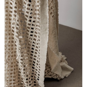 Nouveau tissu en <span class=keywords><strong>lin</strong></span> et coton brut, couleur originale, délavé, à motif quadrillé ajouré, vintage, vieilli et effiloché, pour robe de créateur - Product Image 3